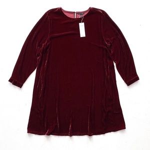 Eileen Fisher Dress Claret Velvet Crew Neck Knee Length Viscose & Silk Medium